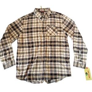 Mossy Oak Men's Buffalo Plaid Black, White, Beige & Red Flannel Shirt Large-NEW